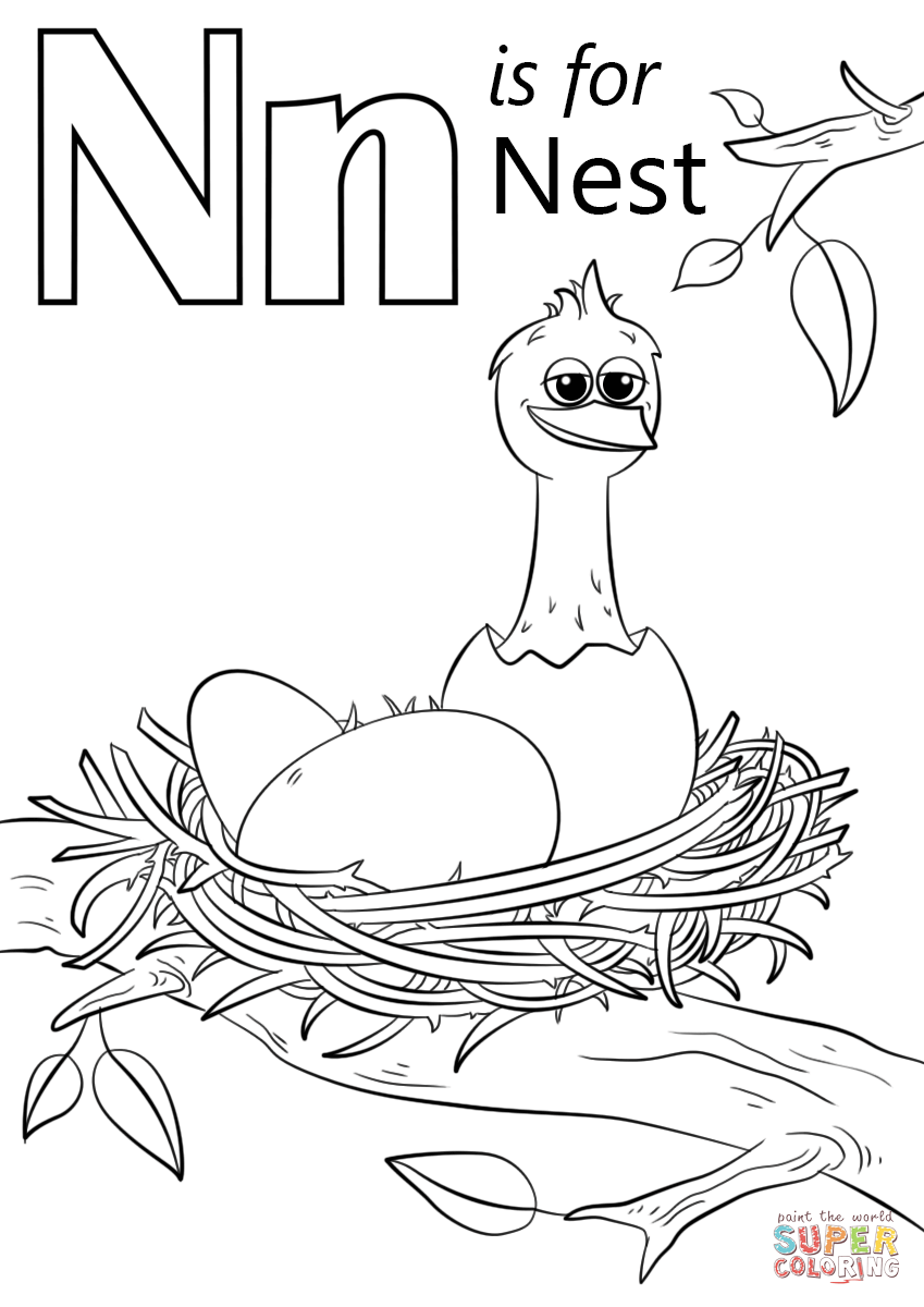 Letter n is for nest coloring page free printable coloring pages