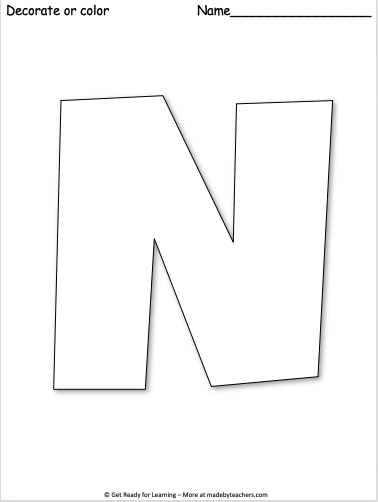 Free giant letter n worksheet