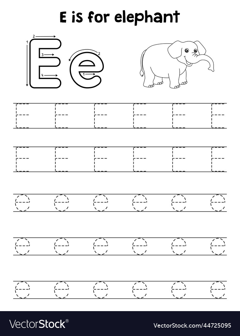 Elephant animal tracing letter abc coloring page e