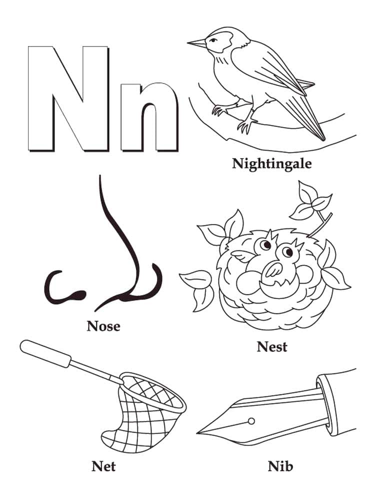 Letter n coloring pages