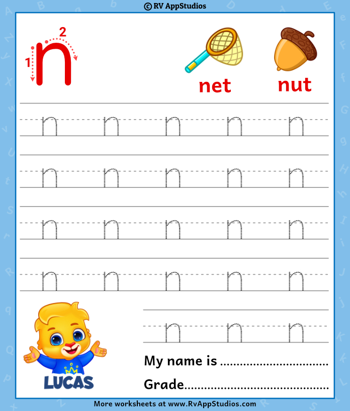 Lowercase letter n tracing worksheets trace small letter n worksheet