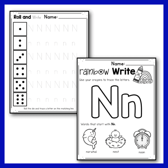 Free printable letter n worksheets tracing letter recognition alphabet sounds