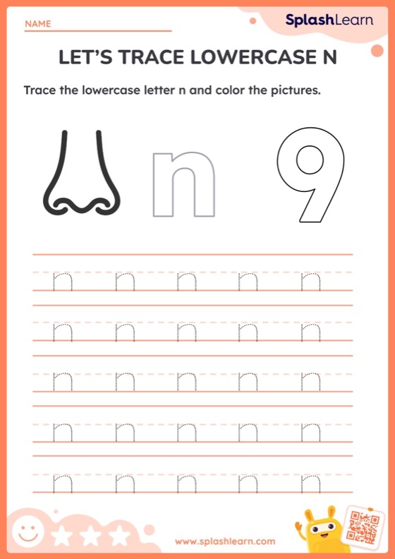 Letter n tracing worksheets for kids online