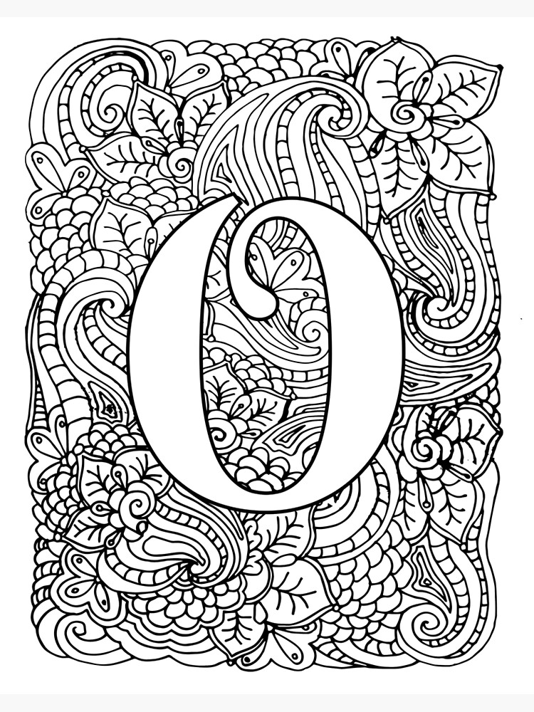 Adult coloring page monogram letter o art board print for sale by mamasweetea