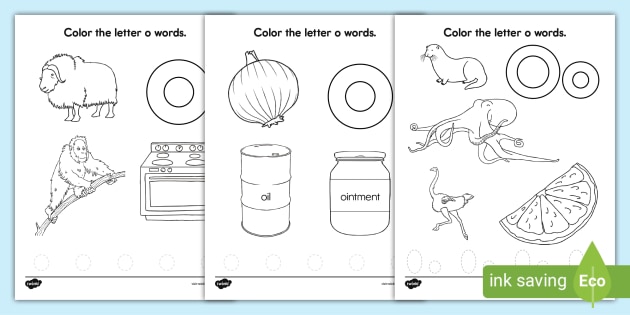 Words that begin with letter o colori sheets