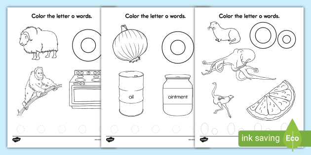 Words that begin with letter o coloring sheets