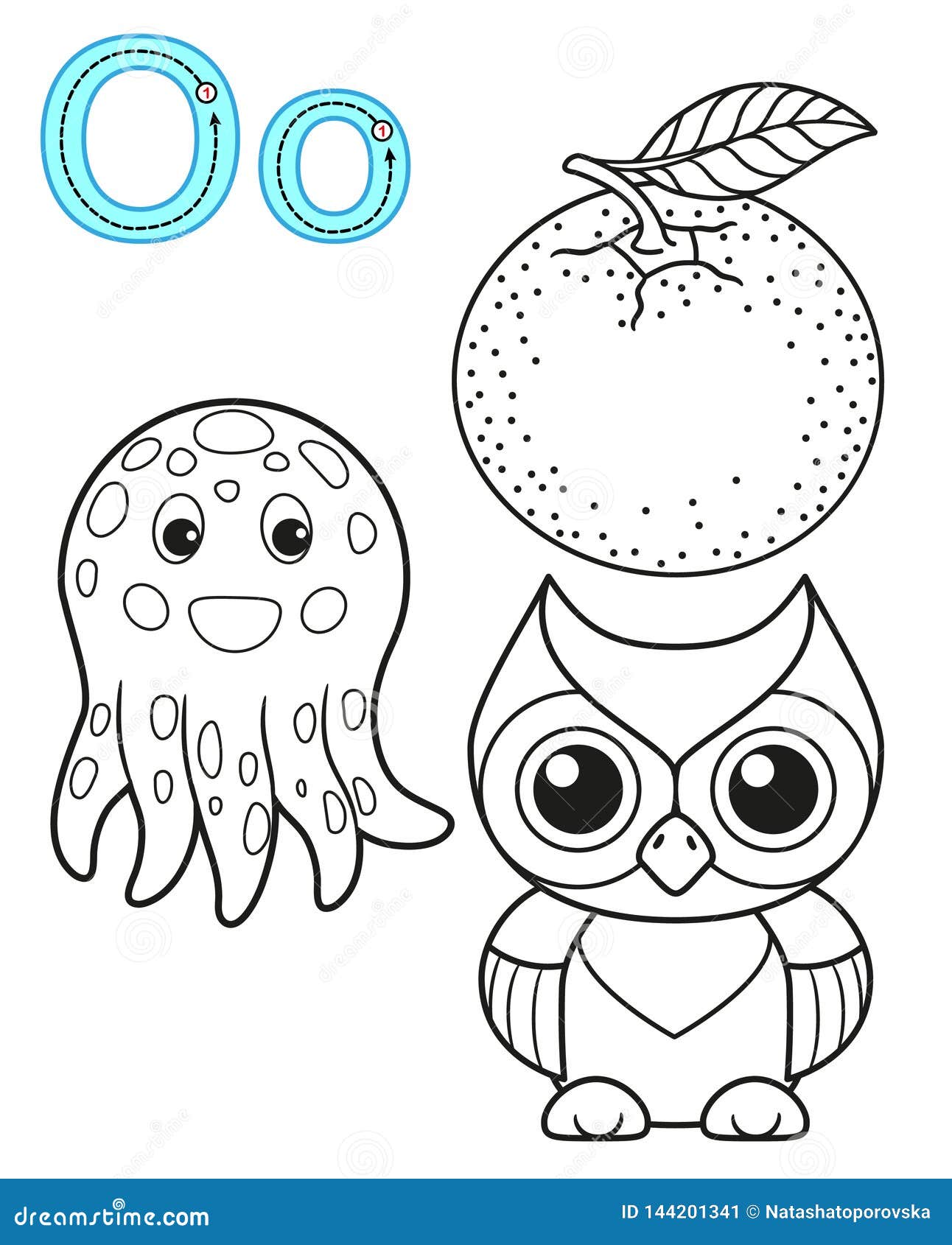 Printable coloring page for kindergarten and preschool card for study english vector coloring book alphabet letter o stock vector