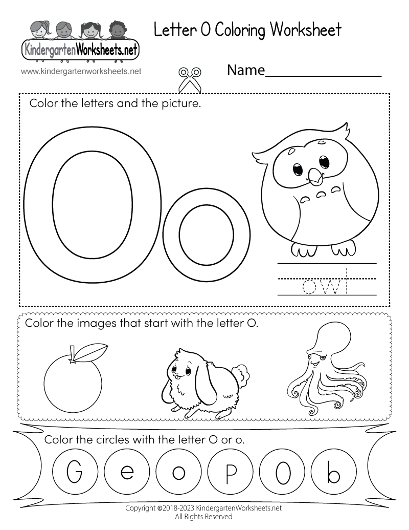 Letter o coloring worksheet