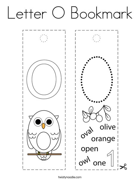 Letter o bookmark coloring page