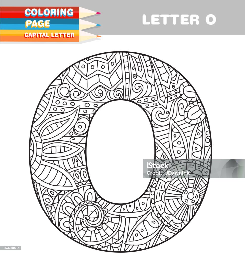 Adult coloring book capital letters hand drawn template stock illustration