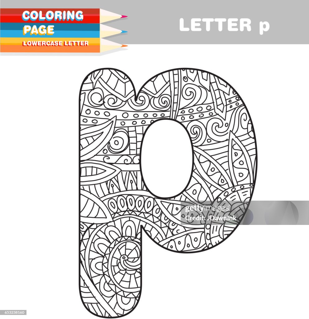 Adult coloring book lower case letters hand drawn template high