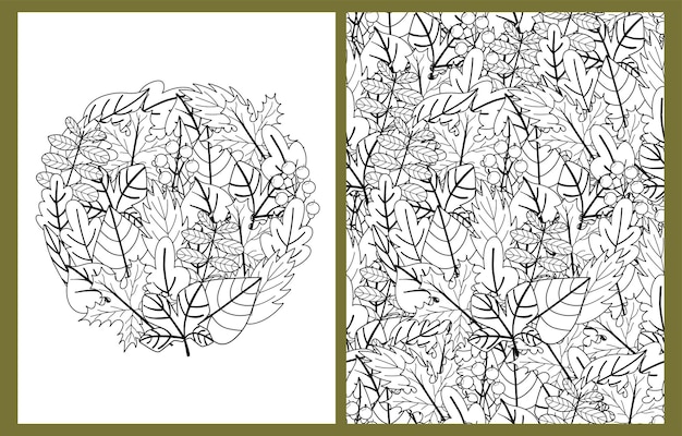 Premium vector doodle leaves coloring pages set in us letter format black and white nature background templates