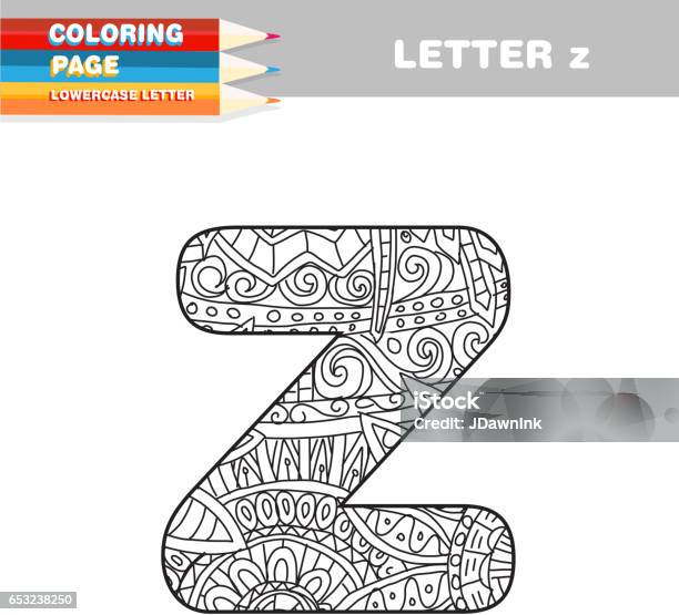 Adult coloring book lower case letters hand drawn template stock illustration