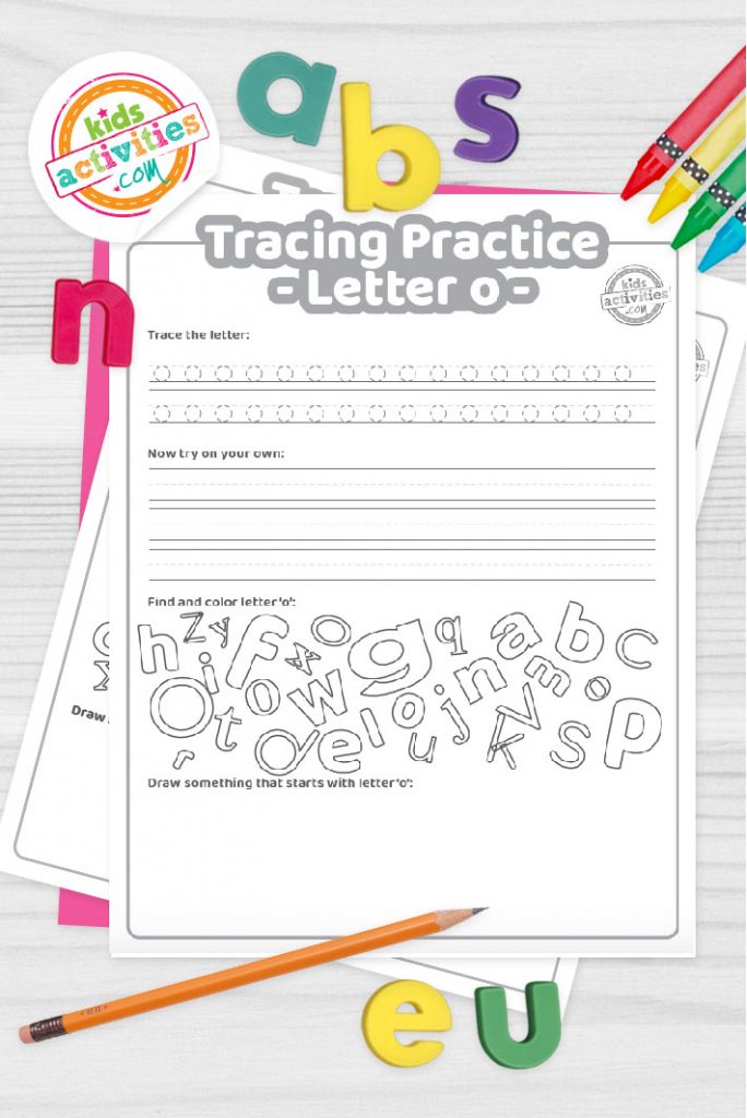 Free letter o practice worksheet trace it write it find it draw kids activities blog