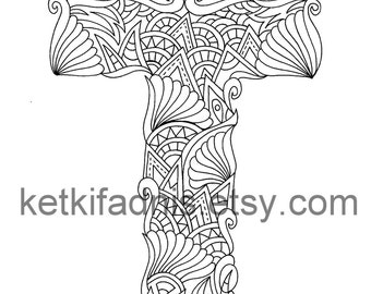 Letter t coloring page instant pdf download alphabet coloring page hand drawn diy printable coloring page letter illustration download now