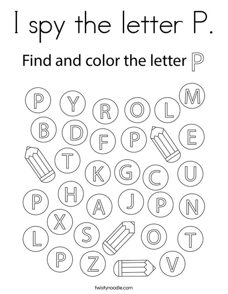 I spy the letter p coloring page