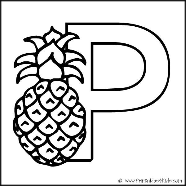 Alphabet coloring page letter p pineapple â printables for kids â free word search puzzles coloring pages and other activities