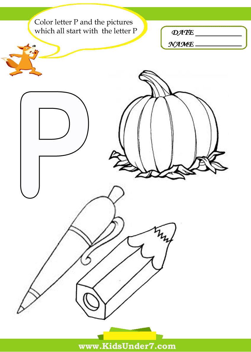 Kids under letter p worksheets and coloring pages