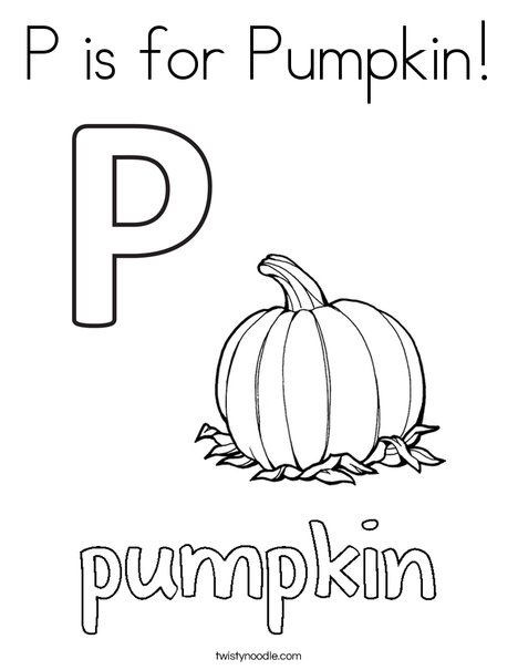 P is for pumpkin coloring page