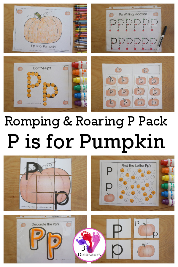 Free romping roaring p pack â letter p is for pumpkin dinosaurs