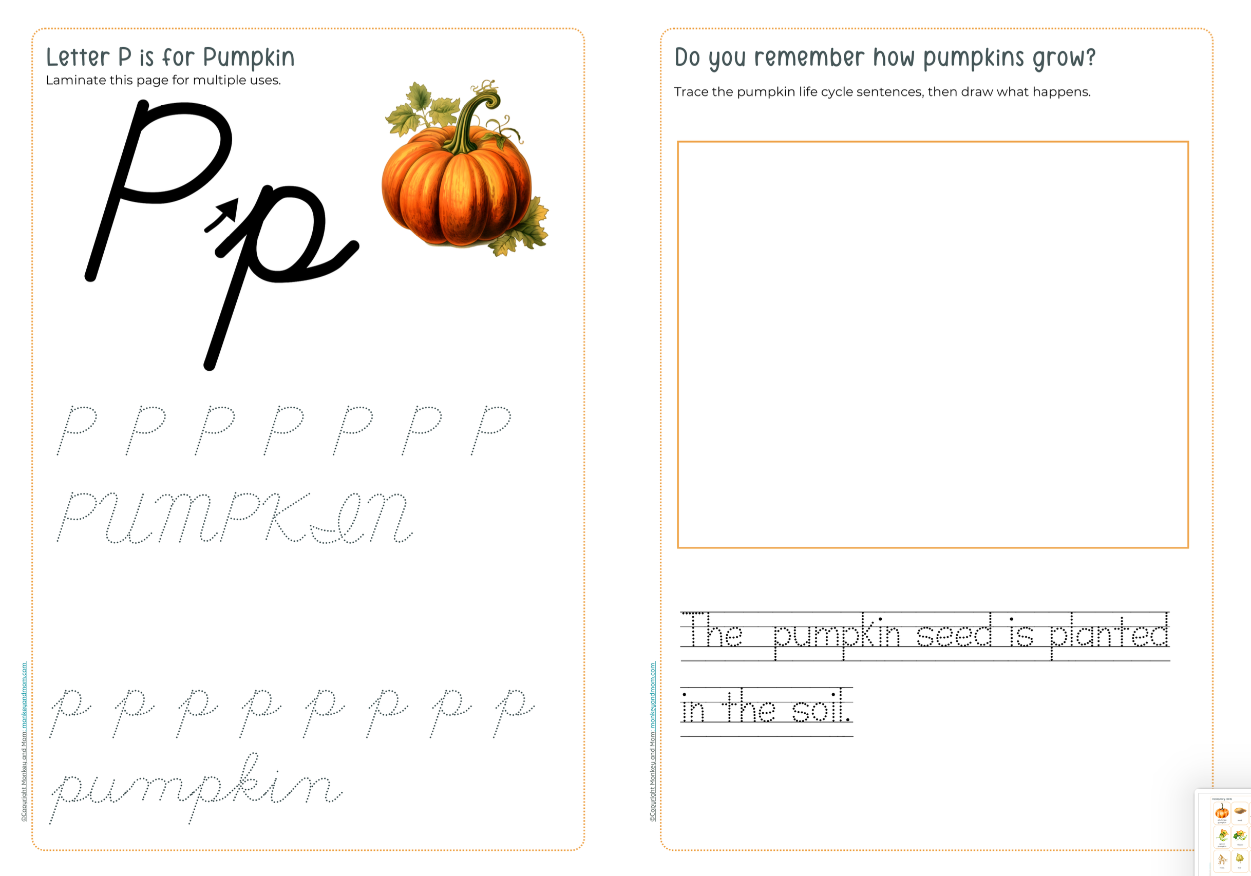 Pumpkin printable learning pack k