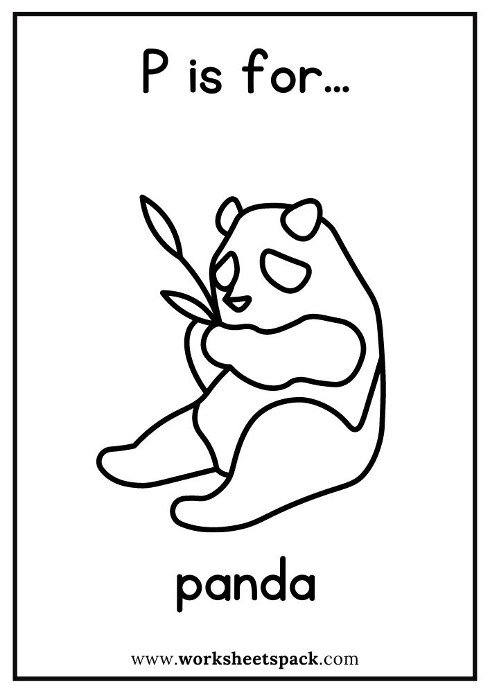 P is for panda colorg page free panda flashcard for kdergarten