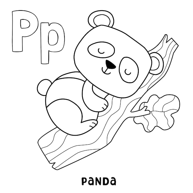 Premium vector alphabet animal panda for coloring with word hand drawn letter animal cartoon