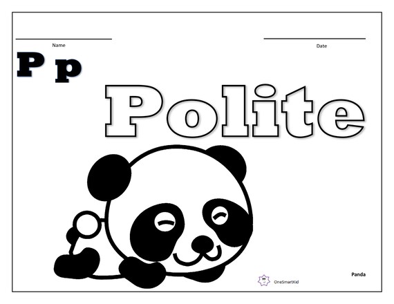 Kids coloring worksheet for the letter p panda