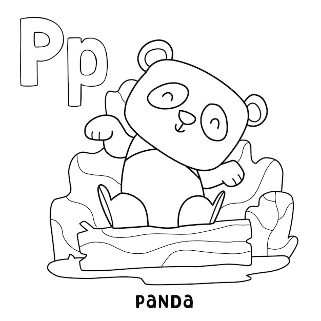 Premium vector alphabet animal panda for coloring with word hand drawn letter animal cartoon