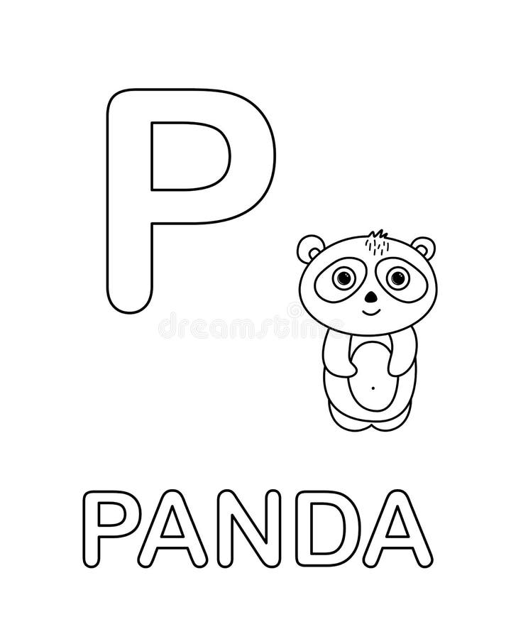 Panda icon with english alphabet letter p in outline style stock vector