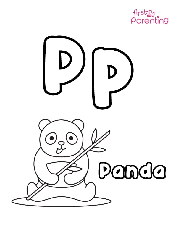 P for panda coloring page for kids