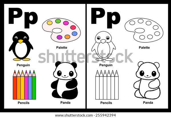 Kids alphabet coloring book page outlined stock vector royalty free