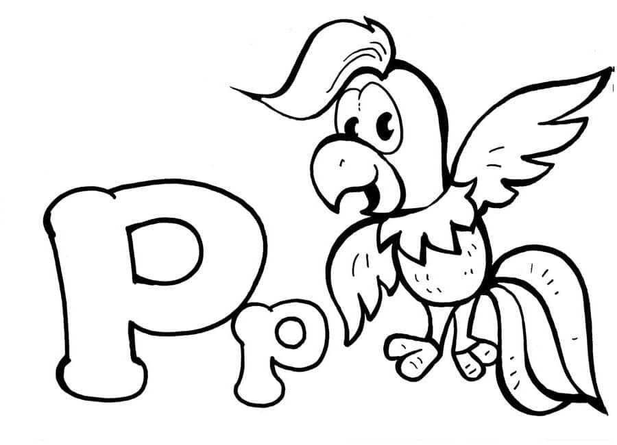 Letter p and a parrot coloring page