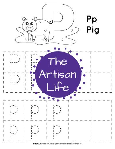 Free printable letter p tracing worksheet p is for pig