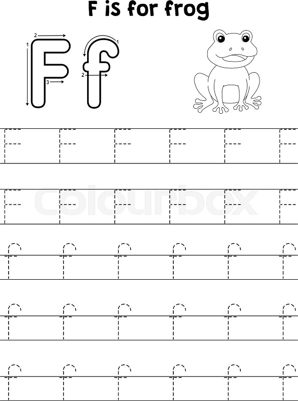 Frog animal tracing letter abc coloring page f stock vector