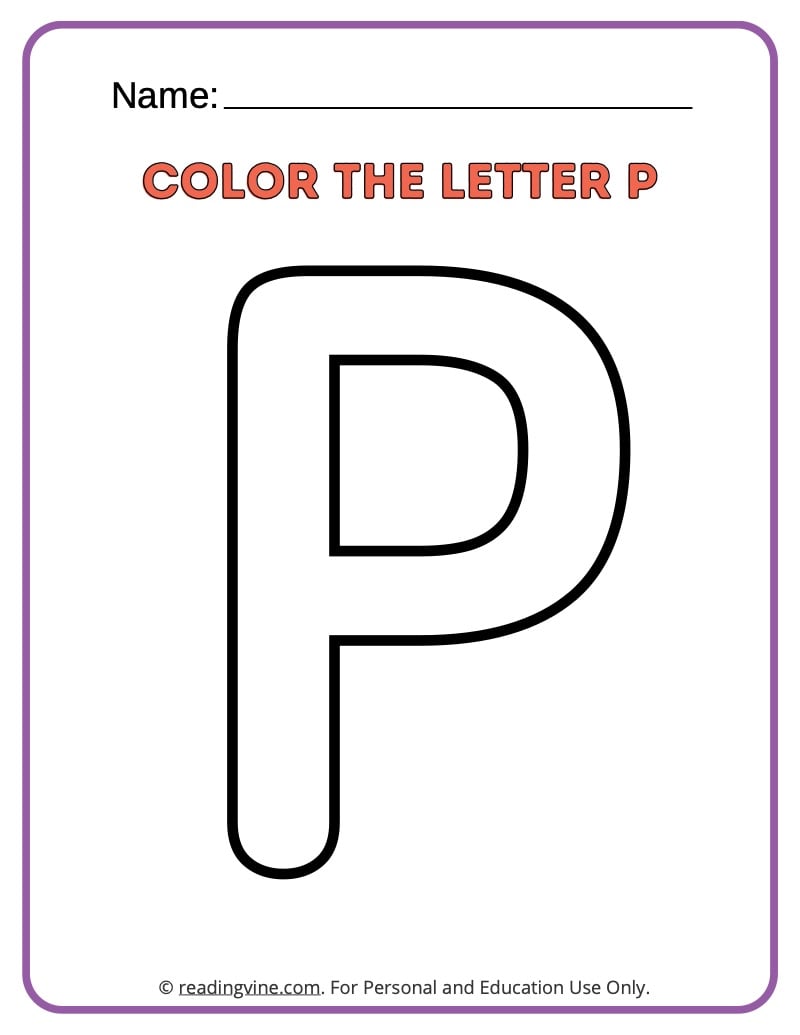 Letter p coloring activity