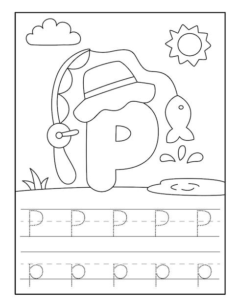 Premium vector fishing alphabet coloring pages for toddlers