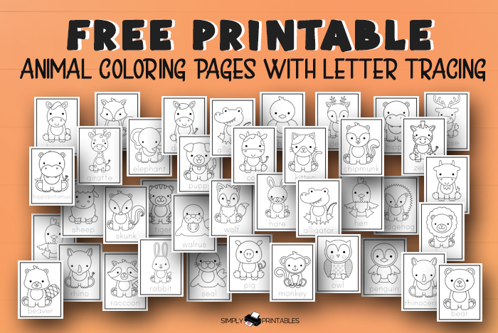 Free printable animal coloring pages with letter tracing