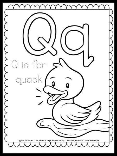 Letter q is for quack free spring coloring page â the art kit