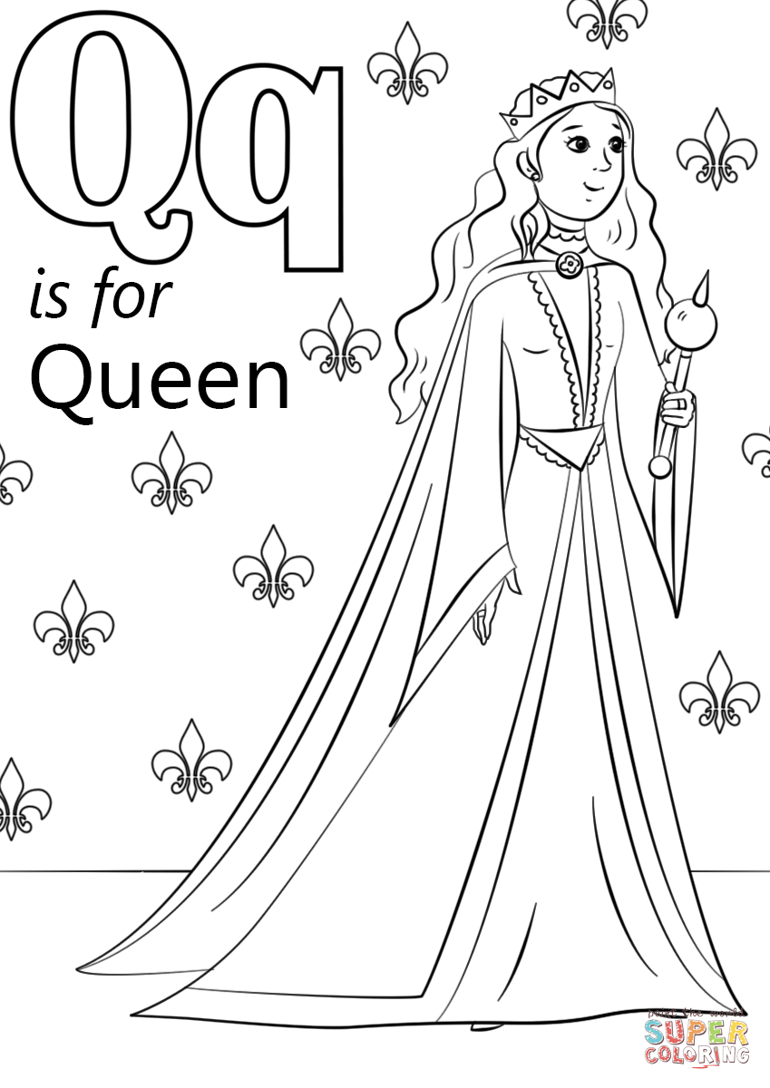 Letter q is for queen coloring page free printable coloring pages