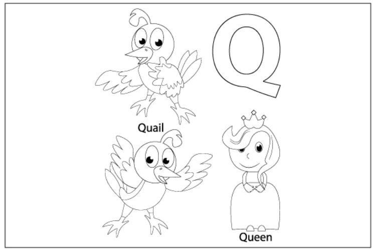 Coloring sheet from letter q for kids