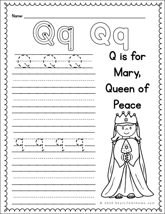 Letter q â catholic letter of the week worksheets and coloring pages