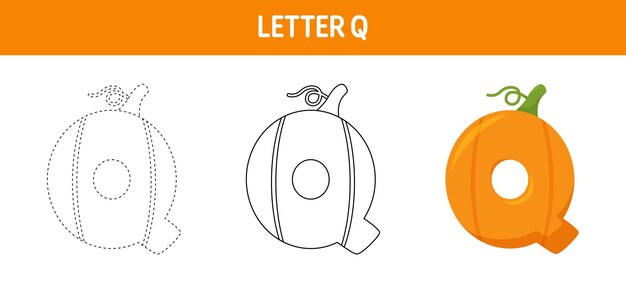 Premium vector letter q pumpkin tracing and coloring worksheet for kids