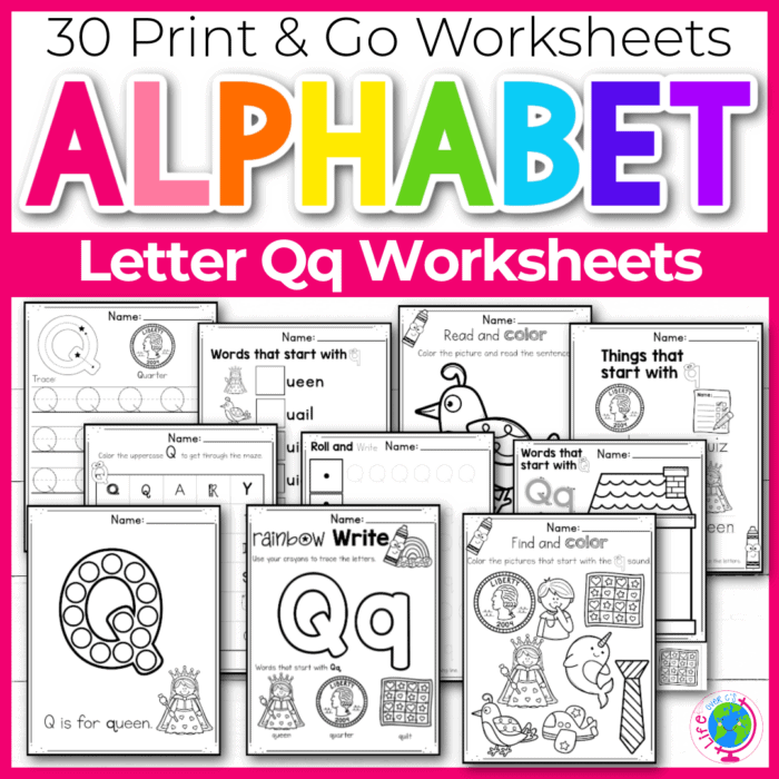 Free printable letter q alphabet worksheets for kids