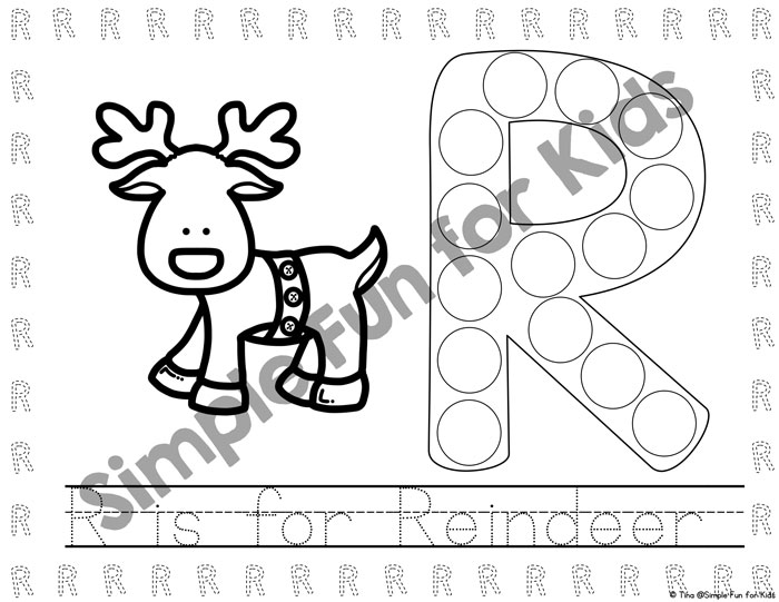 Day r is for reindeer dot marker coloring pages