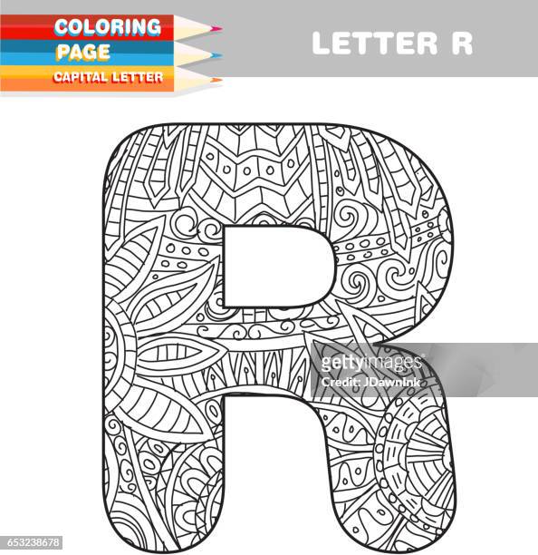 Adult coloring book capital letters hand drawn template high