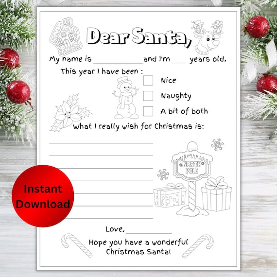 Letter to santa printable coloring template printable dear santa letter santa wish list to color breakfast with santa coloring page