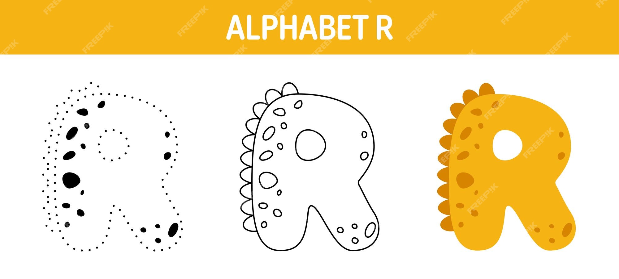 Premium vector alphabet r tracing and coloring worksheet for kids