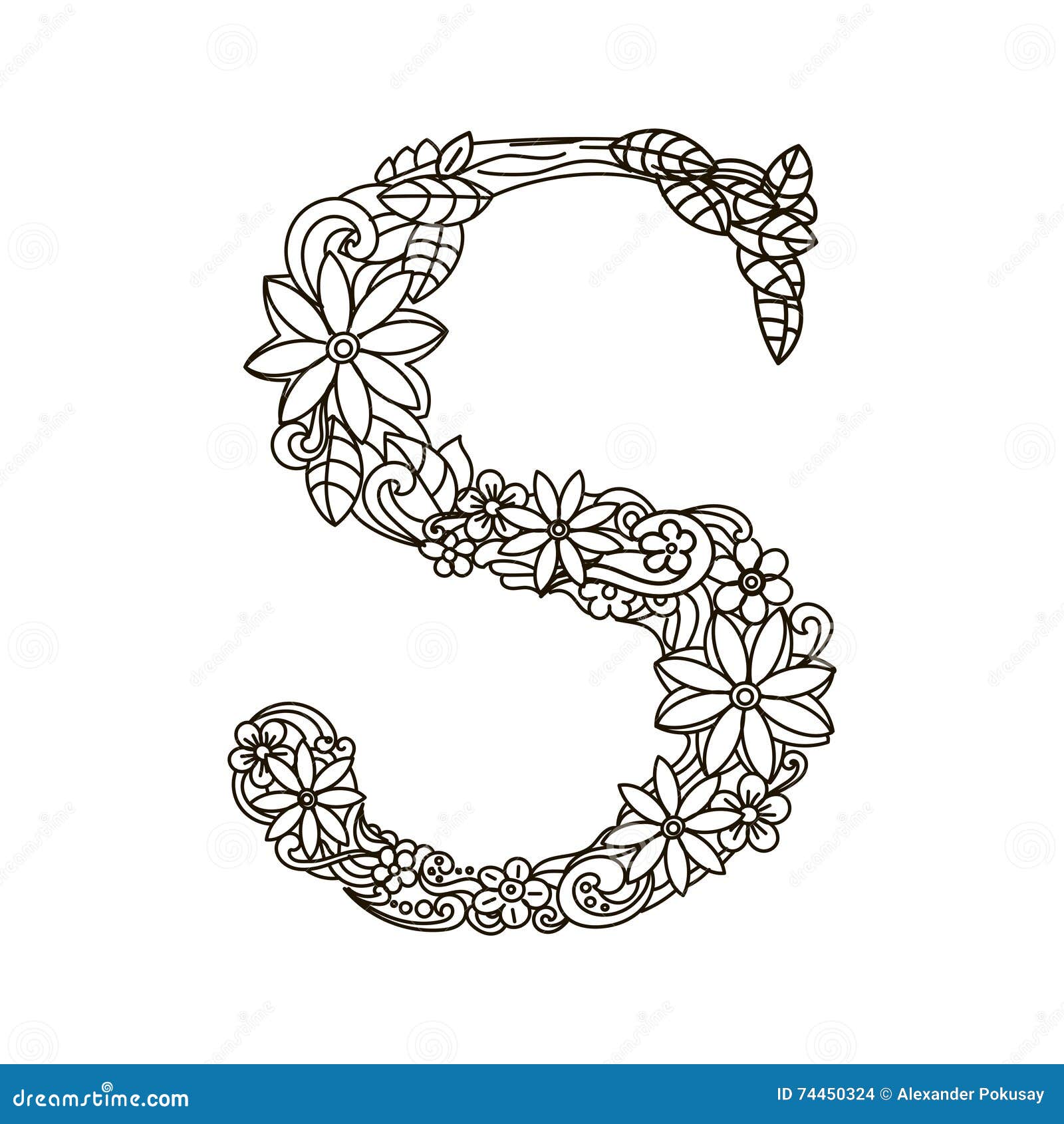 Letter s coloring book for adults vector stock vector