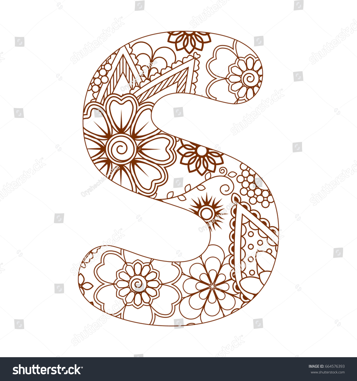 Adult coloring page letter s alphabet stock vector royalty free